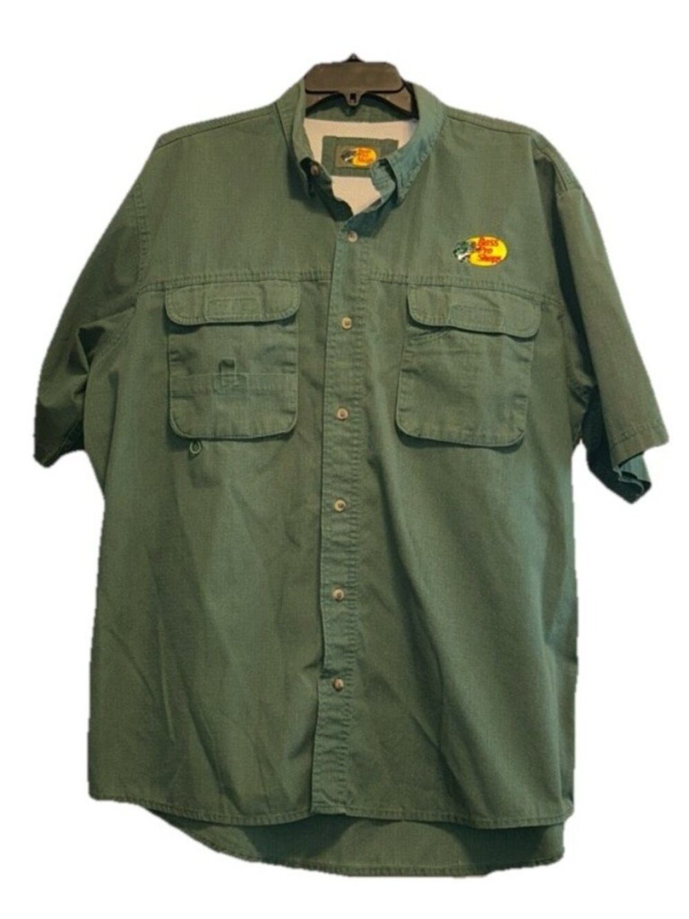 Bass Pro Shops XL Green Fishing Shirt Mesh Lined Short Sleeve Button-Down